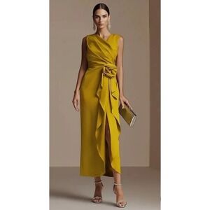 Formal Yellow Midi Dress 3d Flower By Chyrbaby Sz 2 Wedding Bridesmaid